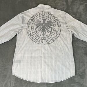 Affliction Black Premium American Customs Shirt Mens 2XL White Plaid Long Sleeve